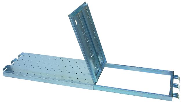 Board with trapdoor for scaffolding